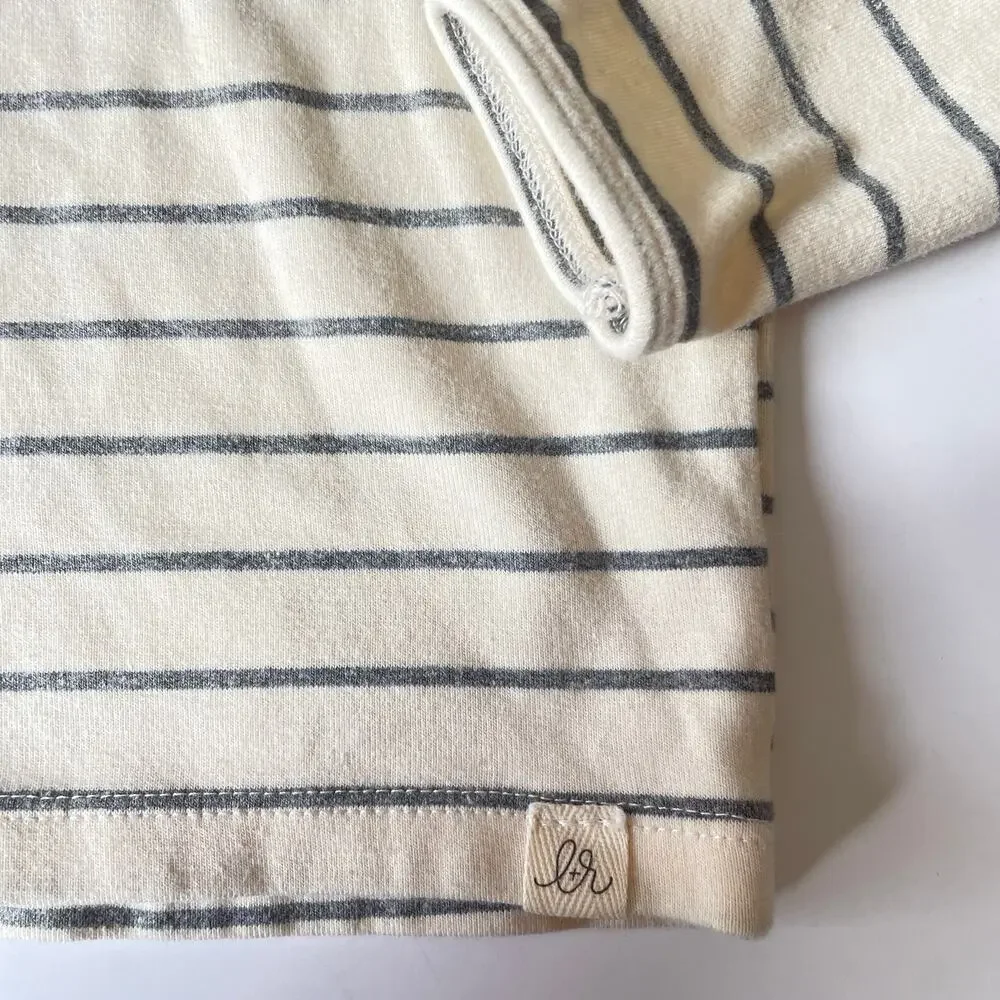 Lulu + Ree Cream and Gray Striped Ruffle Top - Girls 6/7
